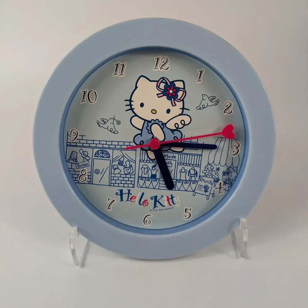 Sanrio Hello Kitty Wall Clock Working Vintage 2002 Baby Blue Angel 7.75